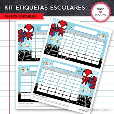 Hombre Araña: Kit imprimible etiquetas escolares