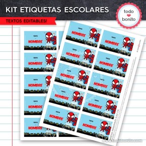 Hombre Araña: Kit imprimible etiquetas escolares