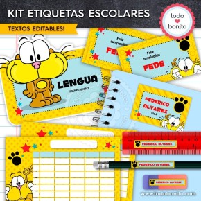 Gaturro: Kit imprimible etiquetas escolares