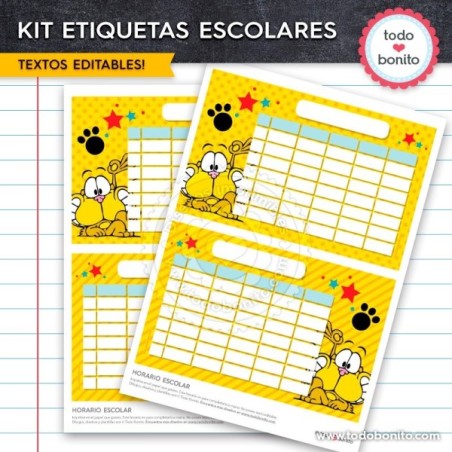 Gaturro: Kit imprimible etiquetas escolares