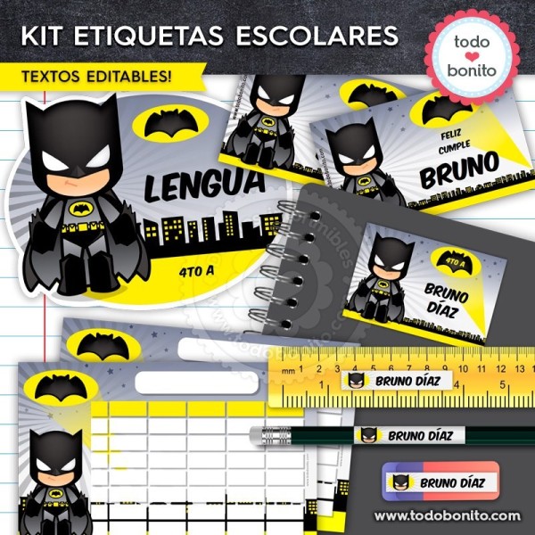  Batman  Kit imprimible etiquetas escolares
