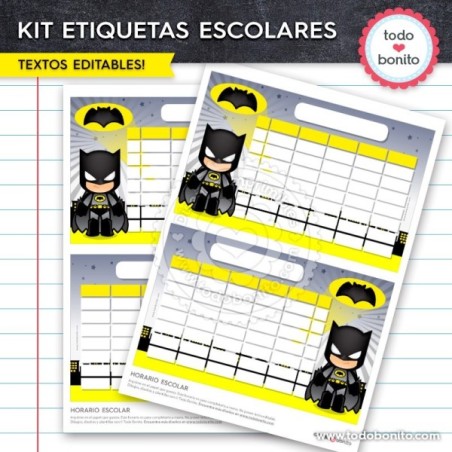 Batman: Kit imprimible etiquetas escolares