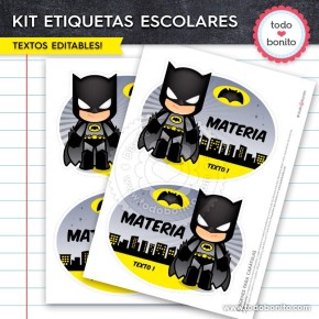 Batman: Kit imprimible etiquetas escolares