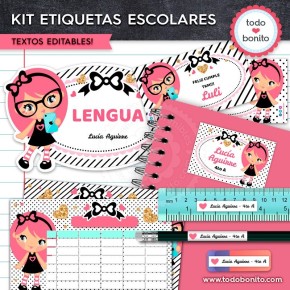 NINA: Kit imprimible etiquetas escolares