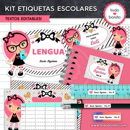 NINA: Kit imprimible etiquetas escolares