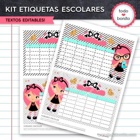 NINA: Kit imprimible etiquetas escolares