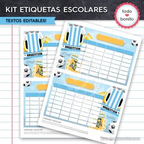 Fútbol Argentina: Kit imprimible etiquetas escolares