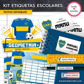 Fútbol Boca: Kit imprimible etiquetas escolares