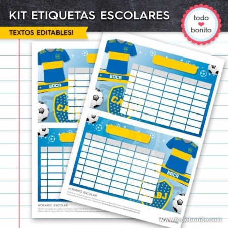Fútbol Boca: Kit imprimible etiquetas escolares