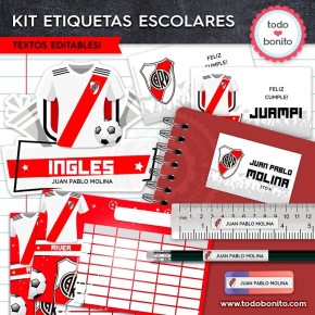 Fútbol River: Kit imprimible etiquetas escolares