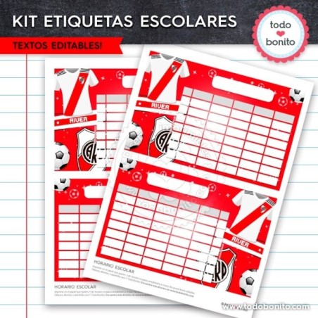 Fútbol River: Kit imprimible etiquetas escolares