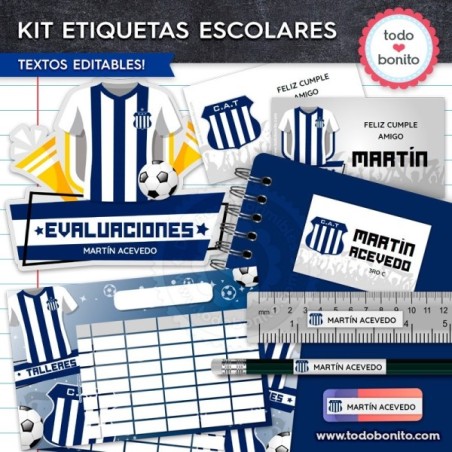 Fútbol Talleres: Kit imprimible etiquetas escolares