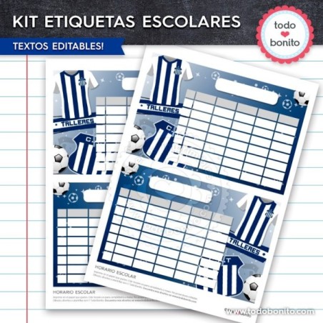 Fútbol Talleres: Kit imprimible etiquetas escolares