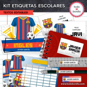 Fútbol Barcelona: Kit imprimible etiquetas escolares