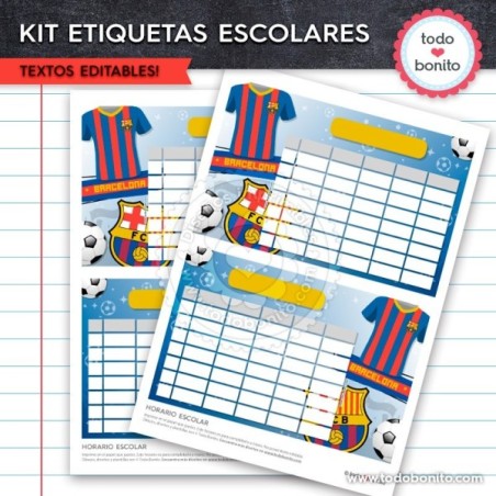 Fútbol Barcelona: Kit imprimible etiquetas escolares