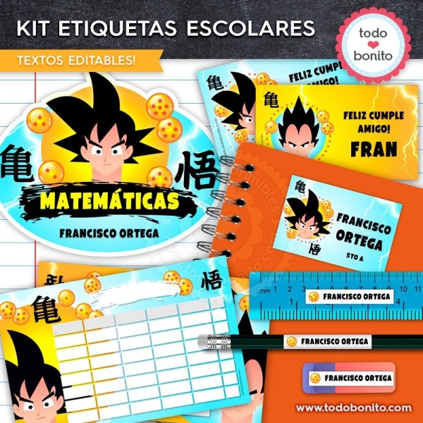 Dragon Ball: Kit imprimible etiquetas escolares