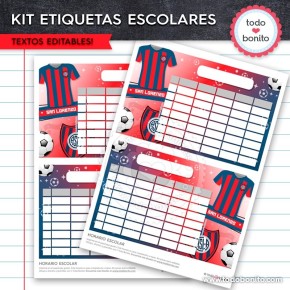 Fútbol San Lorenzo: Kit imprimible etiquetas escolares