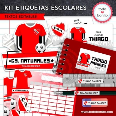 Fútbol Independiente: Kit imprimible etiquetas escolares