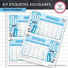 Fútbol Racing: Kit imprimible etiquetas escolares