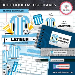 Fútbol Racing: Kit imprimible etiquetas escolares