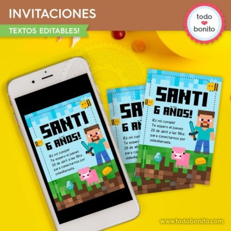 Minecraft: invitación imprimible y digital