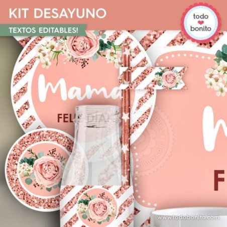 Rose Gold: kit imprimible desayuno