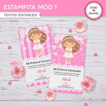 Comunión margaritas rosa: Estampita MOD 1