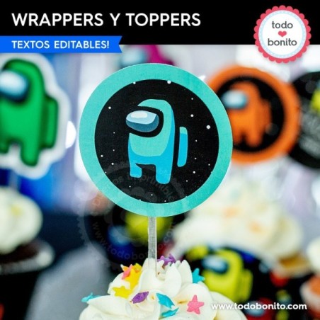 Among Us:  wrappers y toppers cupcakes