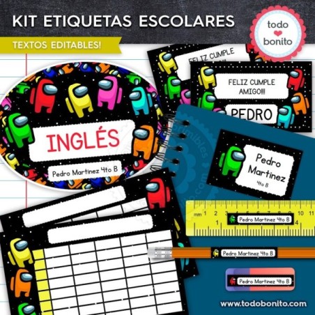 Among Us: Kit imprimible etiquetas escolares