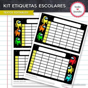 Among Us: Kit imprimible etiquetas escolares