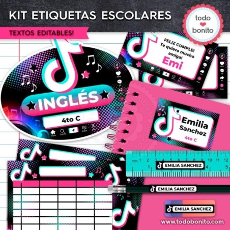 TikTok: Kit imprimible etiquetas escolares