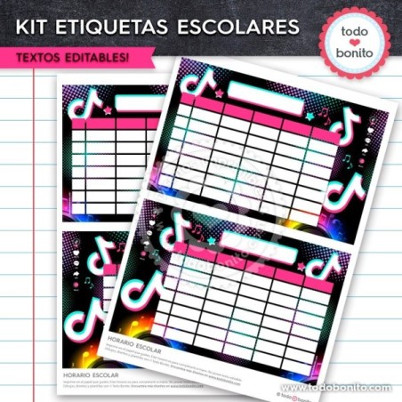 TikTok: Kit imprimible etiquetas escolares