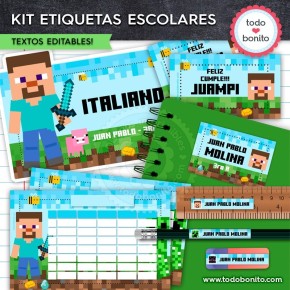 Minecraft: Kit imprimible etiquetas escolares