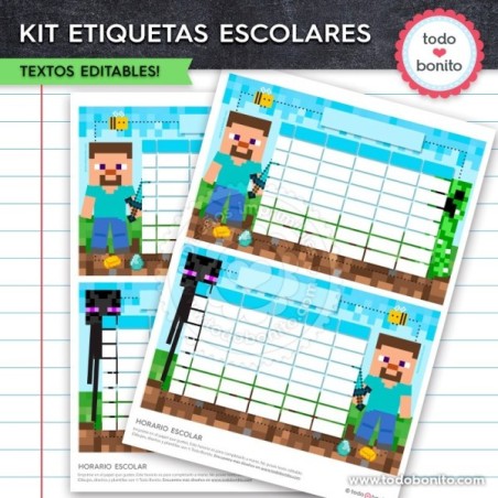 Minecraft: Kit imprimible etiquetas escolares