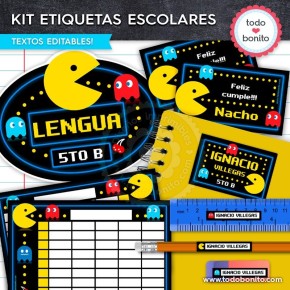 Pacman: Kit imprimible etiquetas escolares