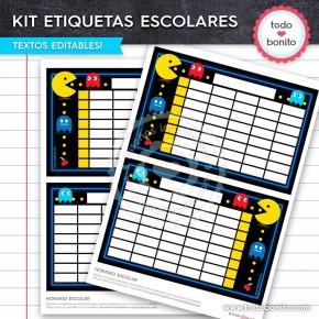 Pacman: Kit imprimible etiquetas escolares