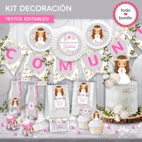 Primera Comunión modelo Justina: kit imprimible decoración de fiesta