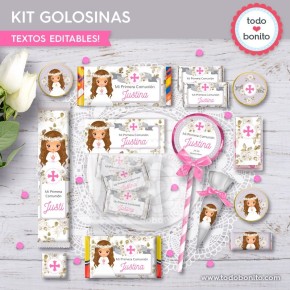 Primera Comunión modelo Justina: kit etiquetas de golosinas