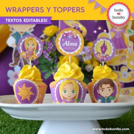 Rapunzel: wrappers y toppers para cupcakes