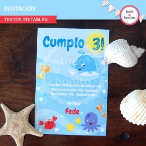 Animalitos de Mar: invitación para imprimir