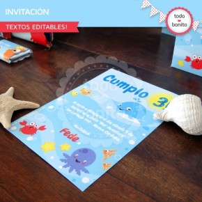 Animalitos de Mar: invitación para imprimir