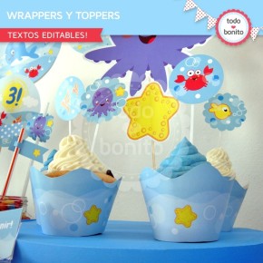 Animalitos de Mar: wrappers y toppers para cupcakes