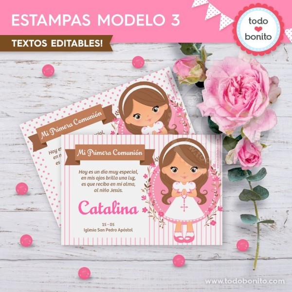 Invitaciones de comunión niña modelo Carolina