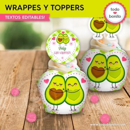 Paltas enamoradas:  wrappers y toppers cupcakes