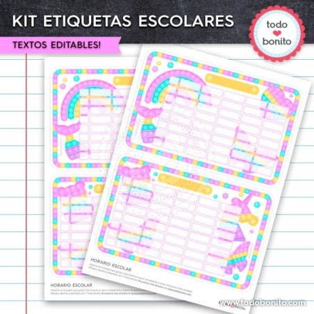 Pop it colores pastel: Kit imprimible etiquetas escolares