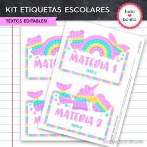 Pop it colores pastel: Kit imprimible etiquetas escolares