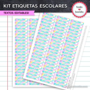 Pop it colores pastel: Kit imprimible etiquetas escolares