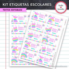 Pop it colores pastel: Kit imprimible etiquetas escolares