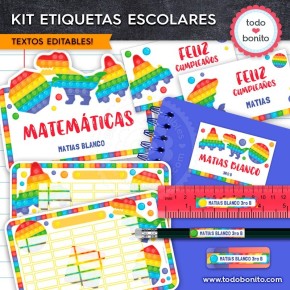 Pop it colores pastel: Kit imprimible etiquetas escolares