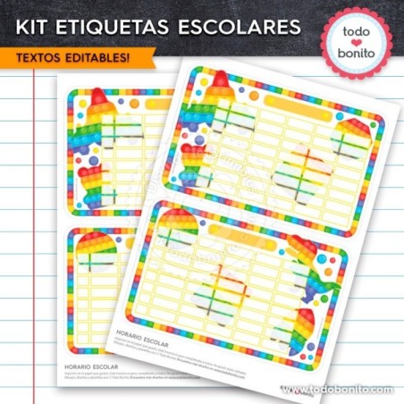 Pop it colores pastel: Kit imprimible etiquetas escolares